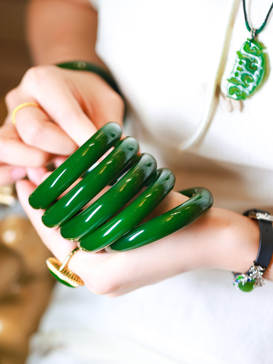 Emerald Green Traditional Chinese Antique Hetian Jade Bracelet