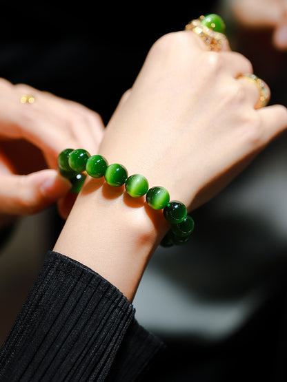 Cat's Eyes Chinese Natural Green Hetian Jade Bracelet