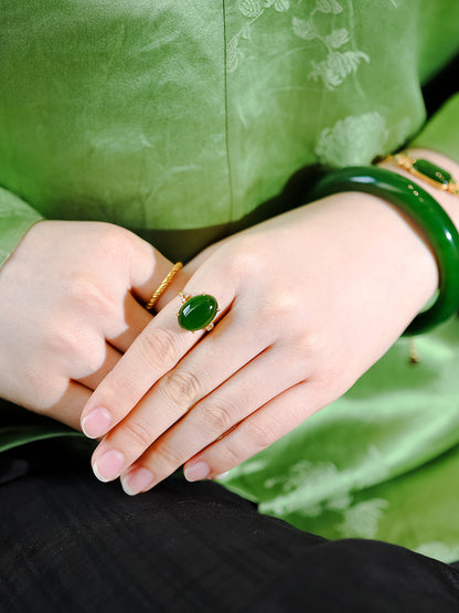 Green Pure Chinese Fine Hetian Jade Ring