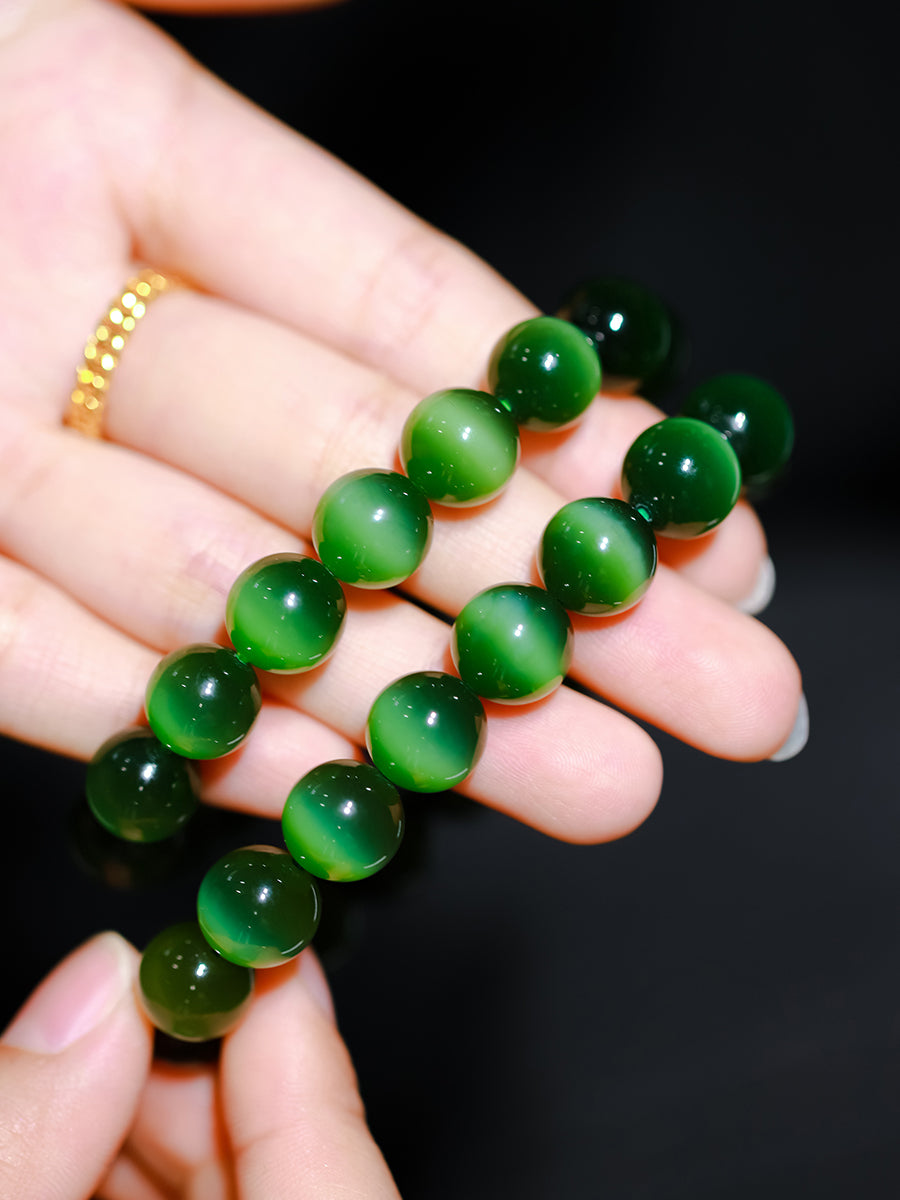 Cat's Eyes Chinese Natural Green Hetian Jade Bracelet