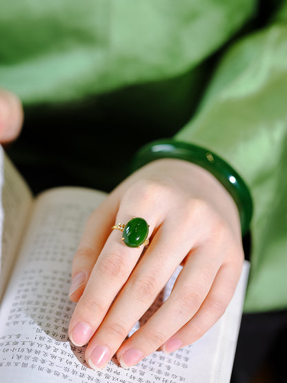 Green Pure Chinese Fine Hetian Jade Ring