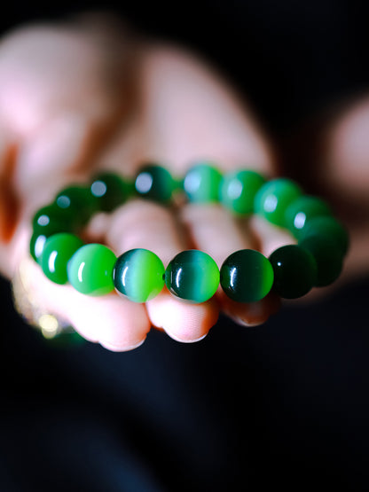 Cat's Eyes Chinese Natural Green Hetian Jade Bracelet